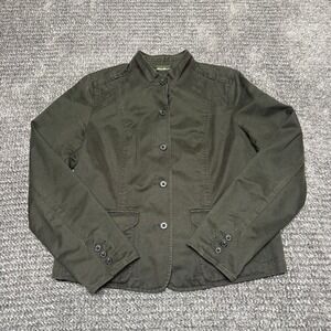 Eddie Bauer Women Utility Jacket 12 Olive Green Cotton Stand Collar Button Front